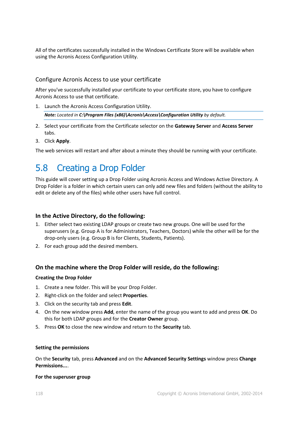 8 creating a drop folder, Creating a drop folder | Acronis Access Advanced - Administrator's Guide User Manual | Page 118 / 259