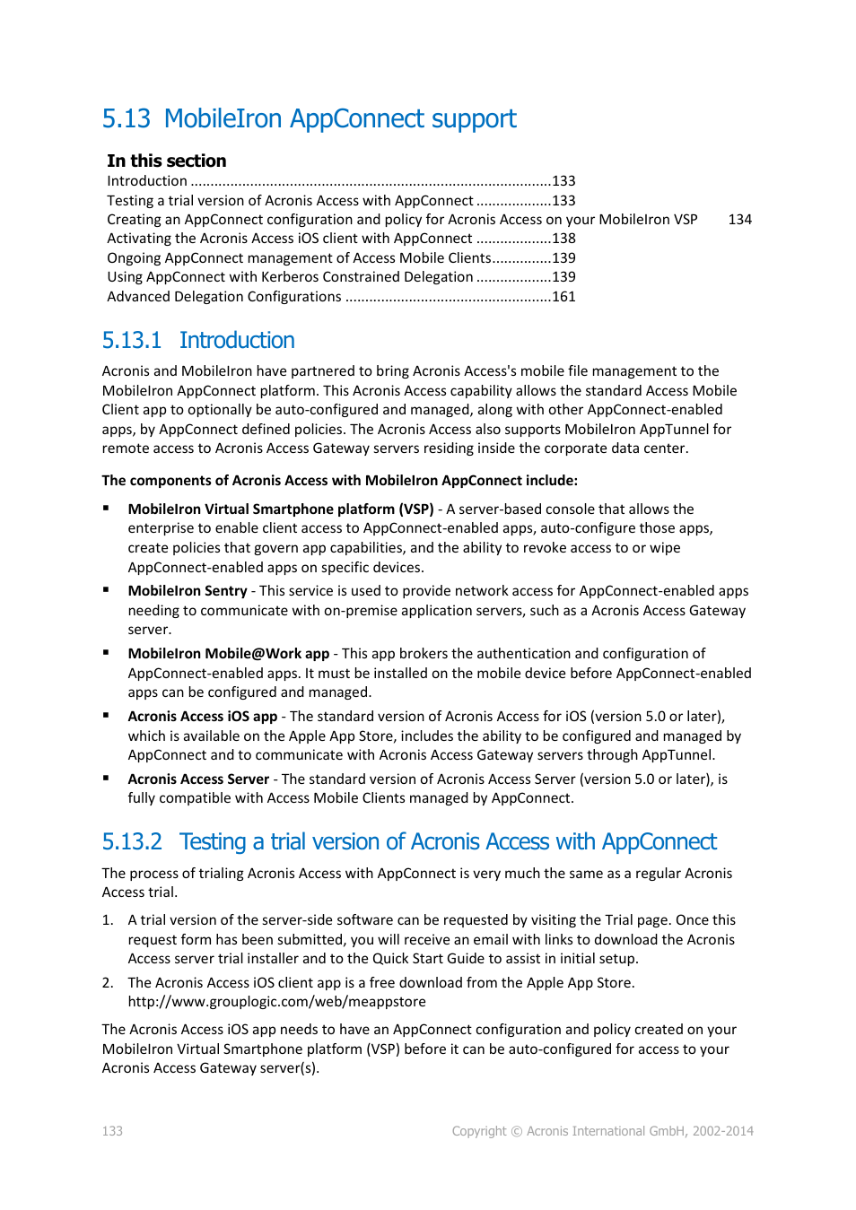13 mobileiron appconnect support, 1 introduction, Mobileiron appconnect support | Acronis Access Advanced - Administrator's Guide User Manual | Page 133 / 259