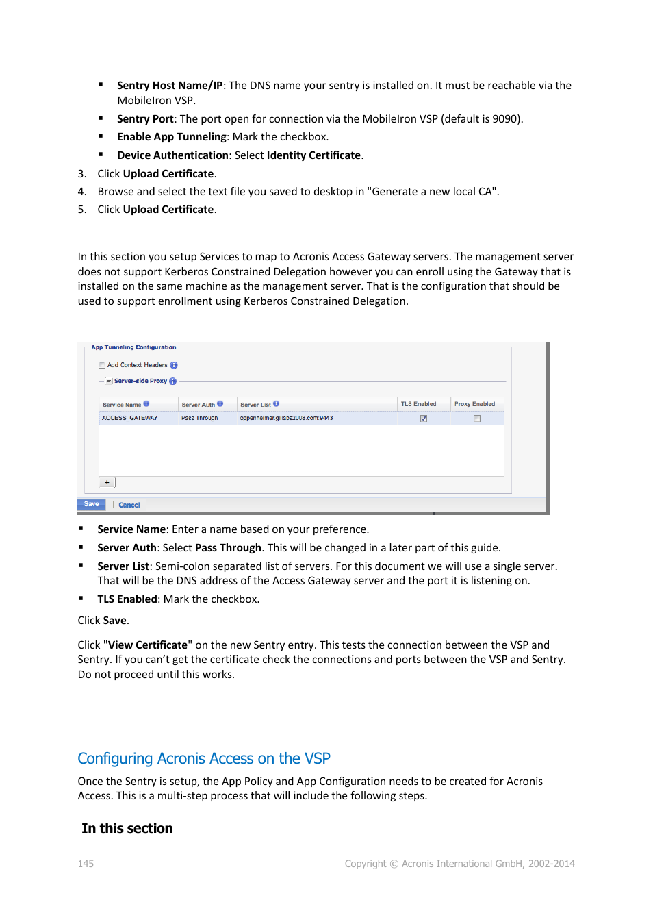 Configuring acronis access on the vsp | Acronis Access Advanced - Administrator's Guide User Manual | Page 145 / 259