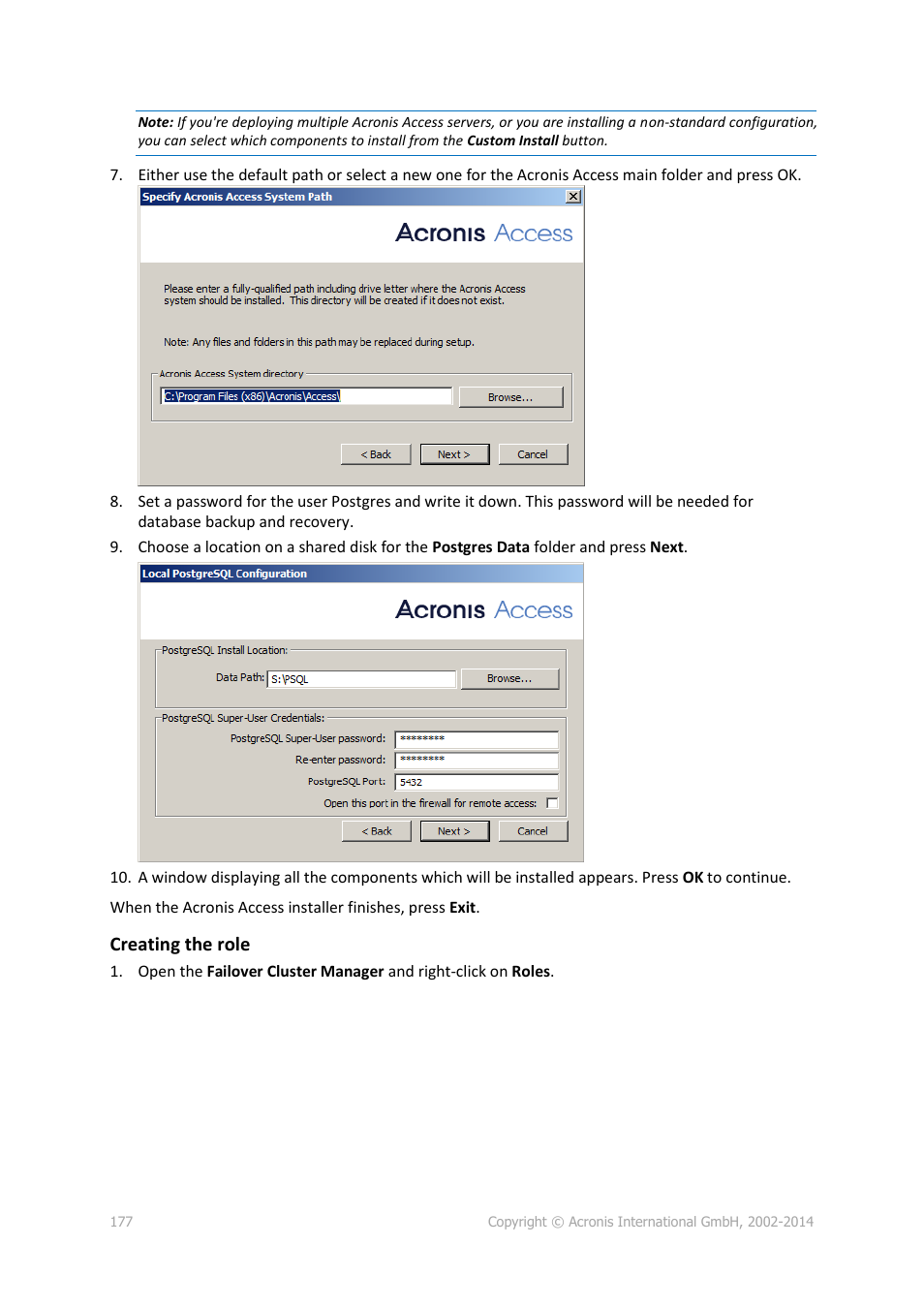 Creating the role | Acronis Access Advanced - Administrator's Guide User Manual | Page 177 / 259