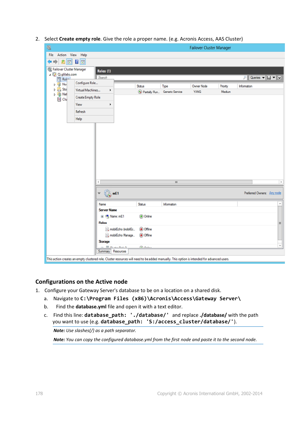 Configurations on the active node | Acronis Access Advanced - Administrator's Guide User Manual | Page 178 / 259