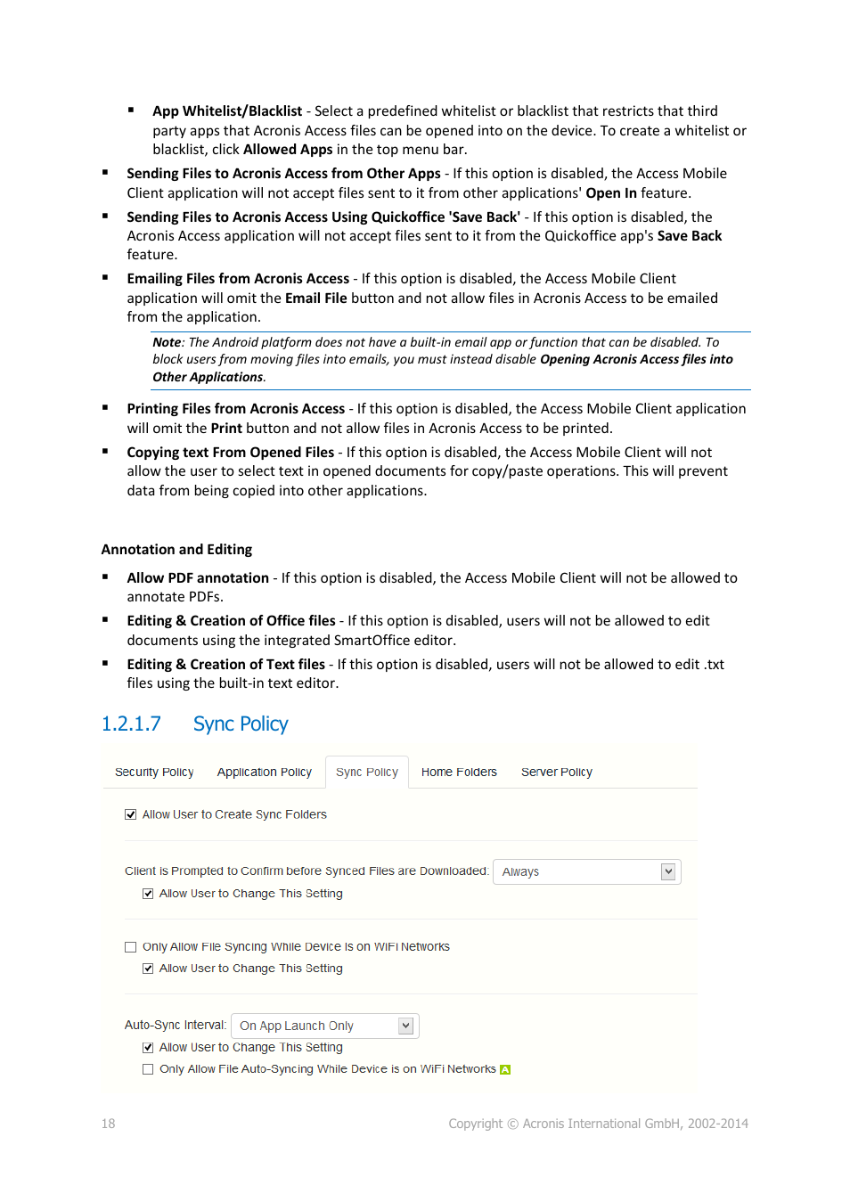 7 sync policy, Sync policy | Acronis Access Advanced - Administrator's Guide User Manual | Page 18 / 259