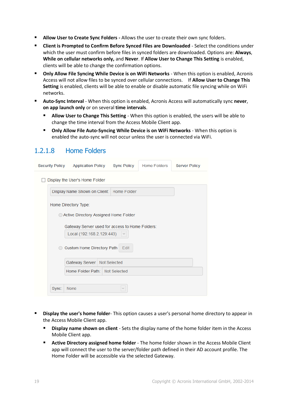 8 home folders, Home folders, P. 19) | Acronis Access Advanced - Administrator's Guide User Manual | Page 19 / 259