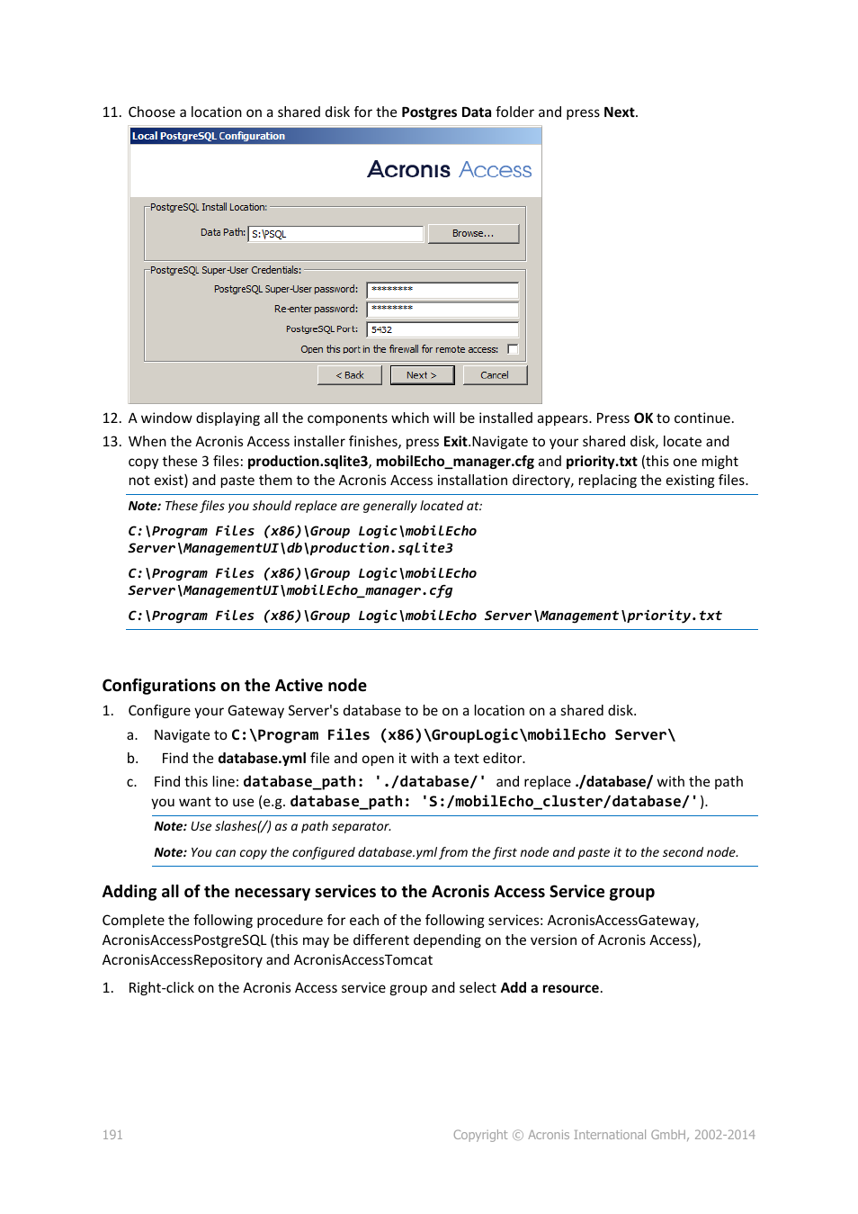 Configurations on the active node | Acronis Access Advanced - Administrator's Guide User Manual | Page 191 / 259