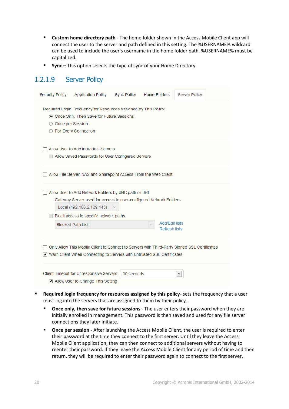 9 server policy, Server policy, P. 20) | Acronis Access Advanced - Administrator's Guide User Manual | Page 20 / 259