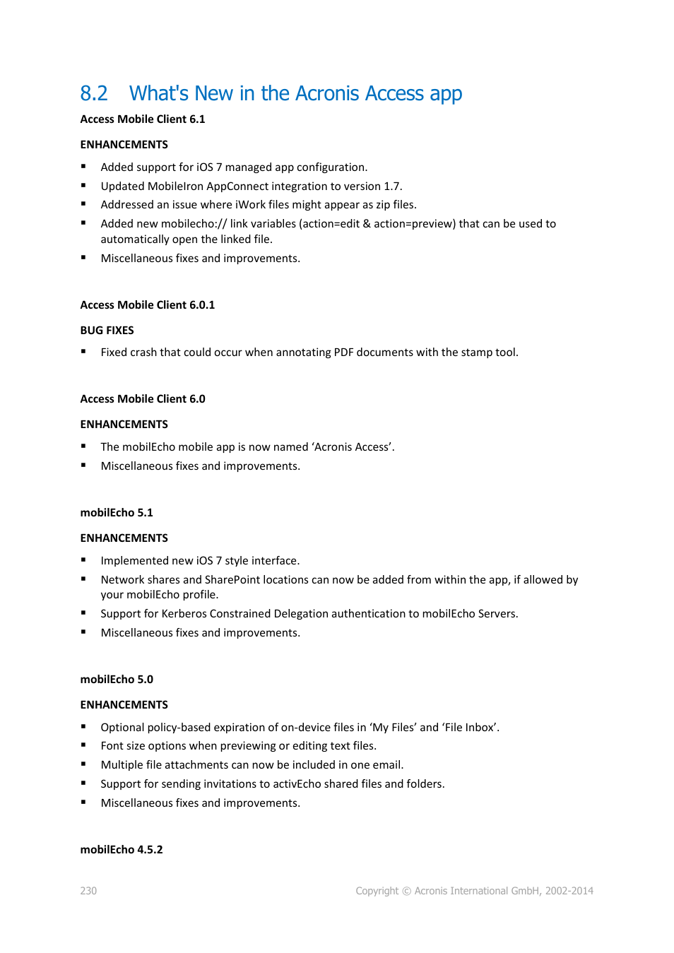 2 what's new in the acronis access app, What's new in the acronis access app | Acronis Access Advanced - Administrator's Guide User Manual | Page 230 / 259