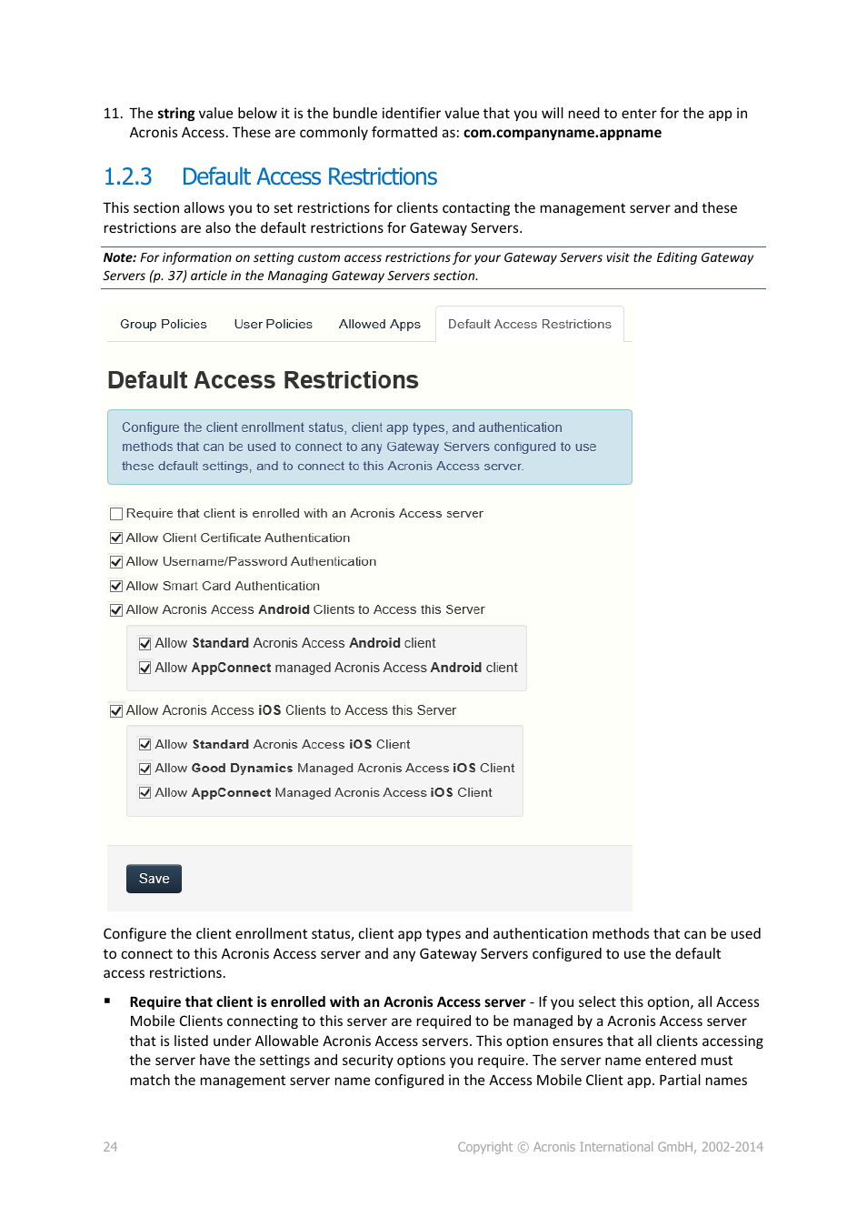 3 default access restrictions, Default access restrictions | Acronis Access Advanced - Administrator's Guide User Manual | Page 24 / 259