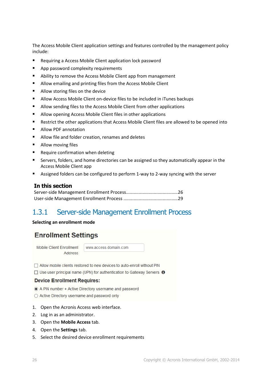 1 server-side management enrollment process, Server-side management enrollment process | Acronis Access Advanced - Administrator's Guide User Manual | Page 26 / 259