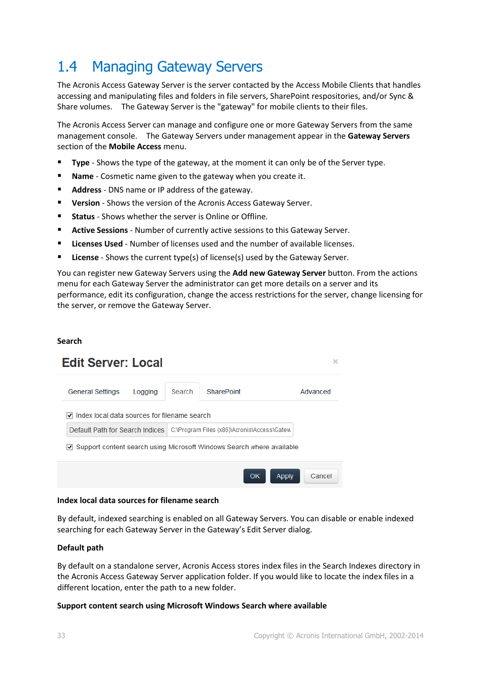 4 managing gateway servers, Managing gateway servers | Acronis Access Advanced - Administrator's Guide User Manual | Page 33 / 259