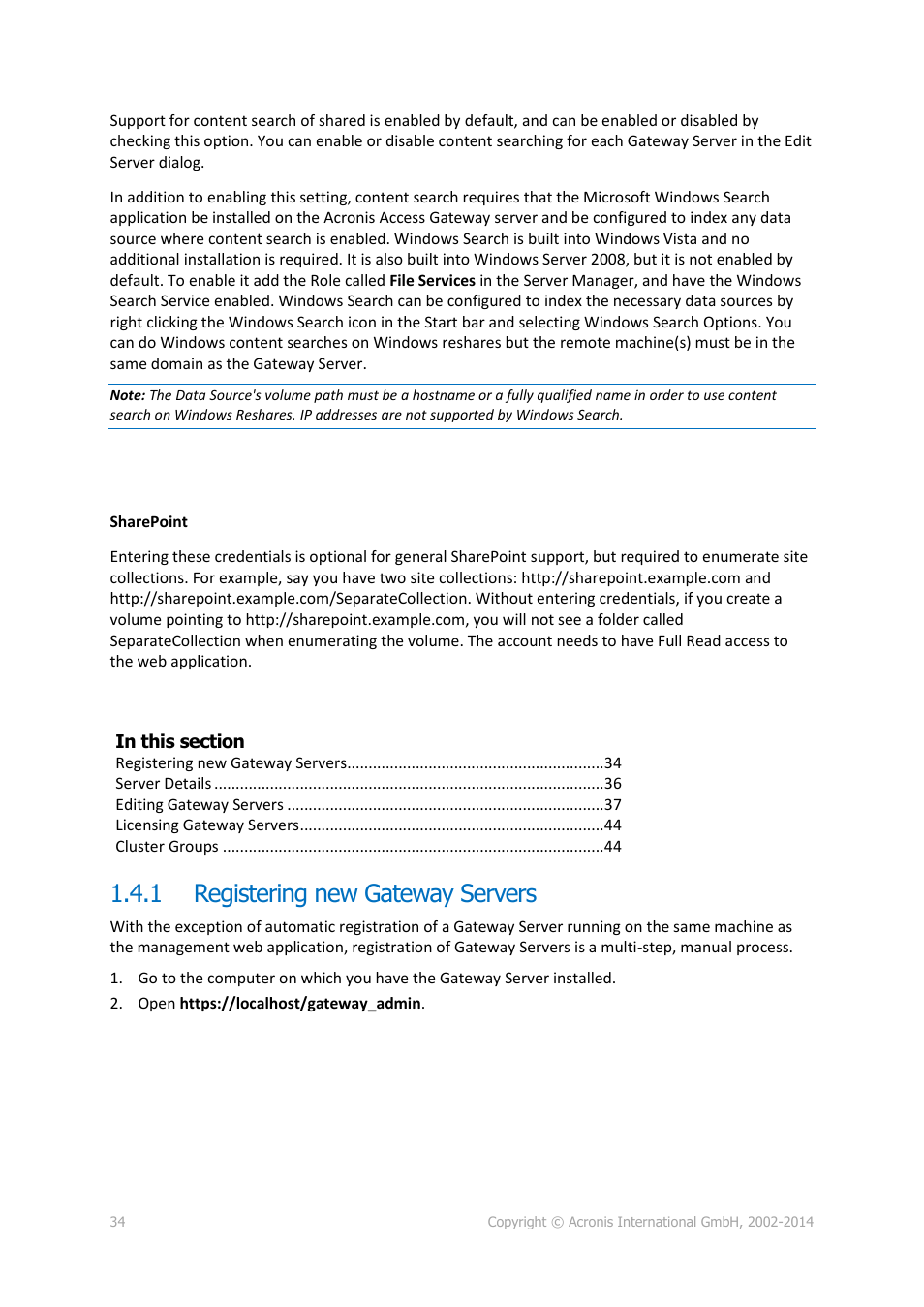 1 registering new gateway servers, Registering new gateway servers | Acronis Access Advanced - Administrator's Guide User Manual | Page 34 / 259
