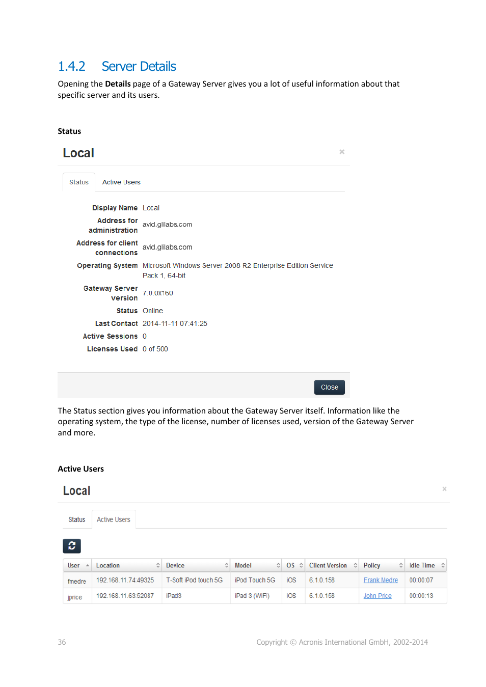2 server details, Server details | Acronis Access Advanced - Administrator's Guide User Manual | Page 36 / 259