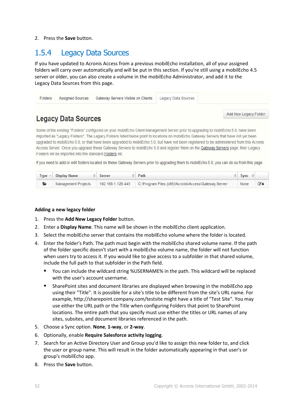 4 legacy data sources, Legacy data sources | Acronis Access Advanced - Administrator's Guide User Manual | Page 52 / 259