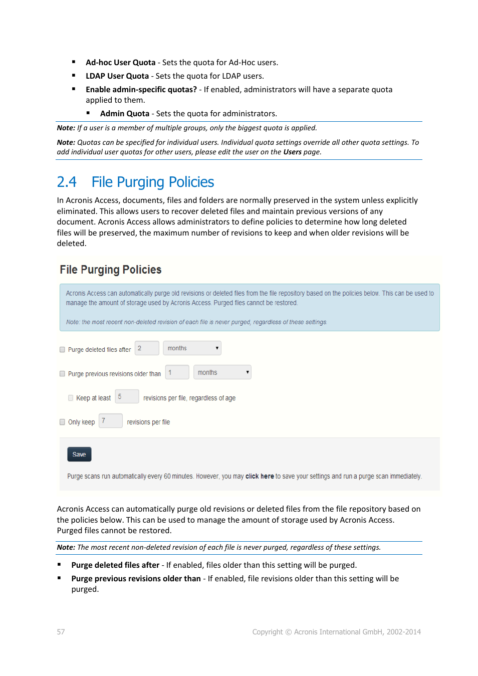 4 file purging policies, File purging policies | Acronis Access Advanced - Administrator's Guide User Manual | Page 57 / 259