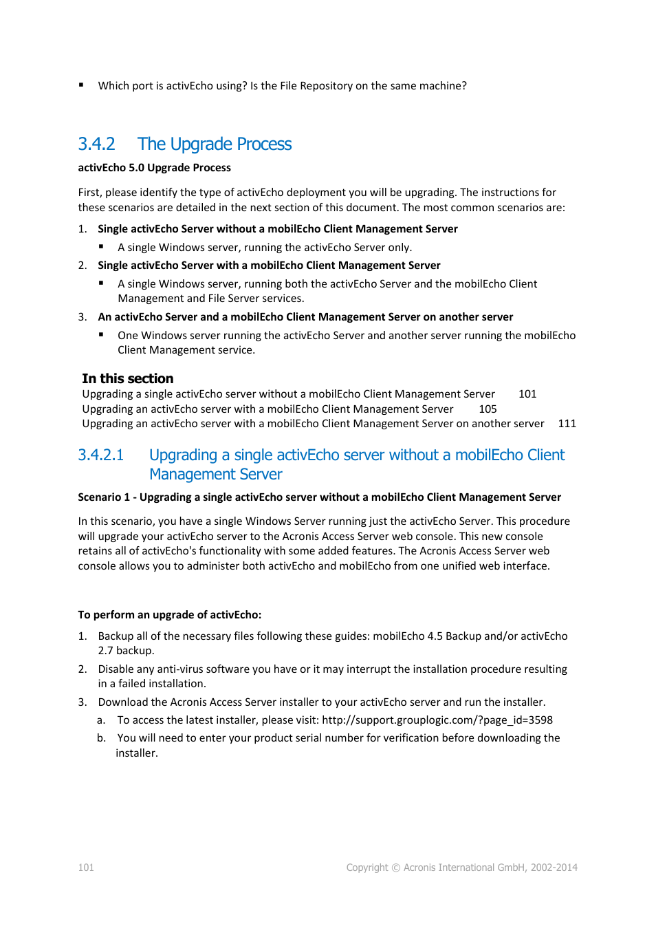 2 the upgrade process, The upgrade process | Acronis Access Advanced - Installation Guide User Manual | Page 101 / 180
