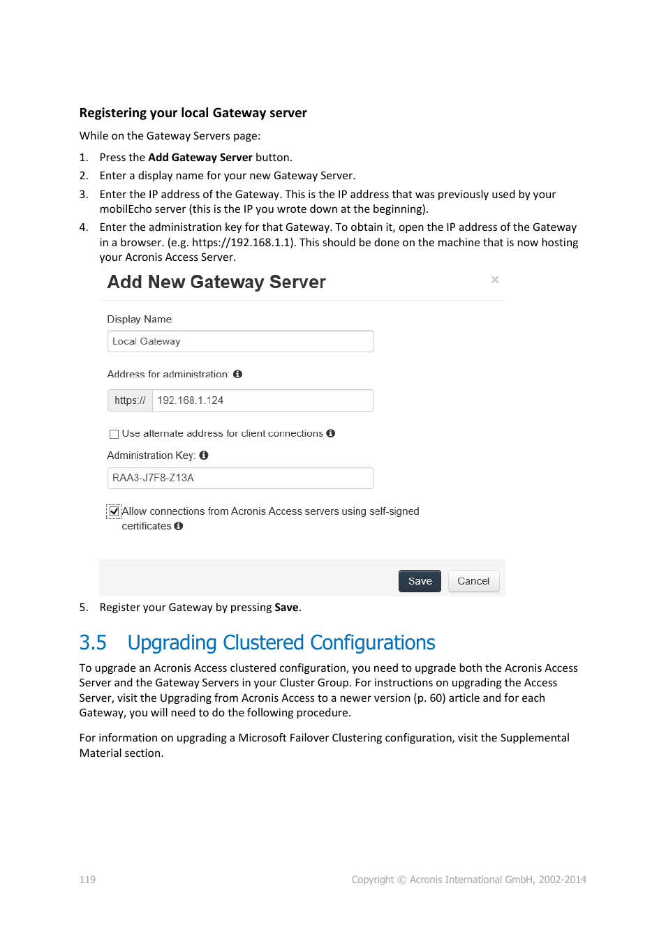 5 upgrading clustered configurations, Upgrading clustered configurations | Acronis Access Advanced - Installation Guide User Manual | Page 119 / 180
