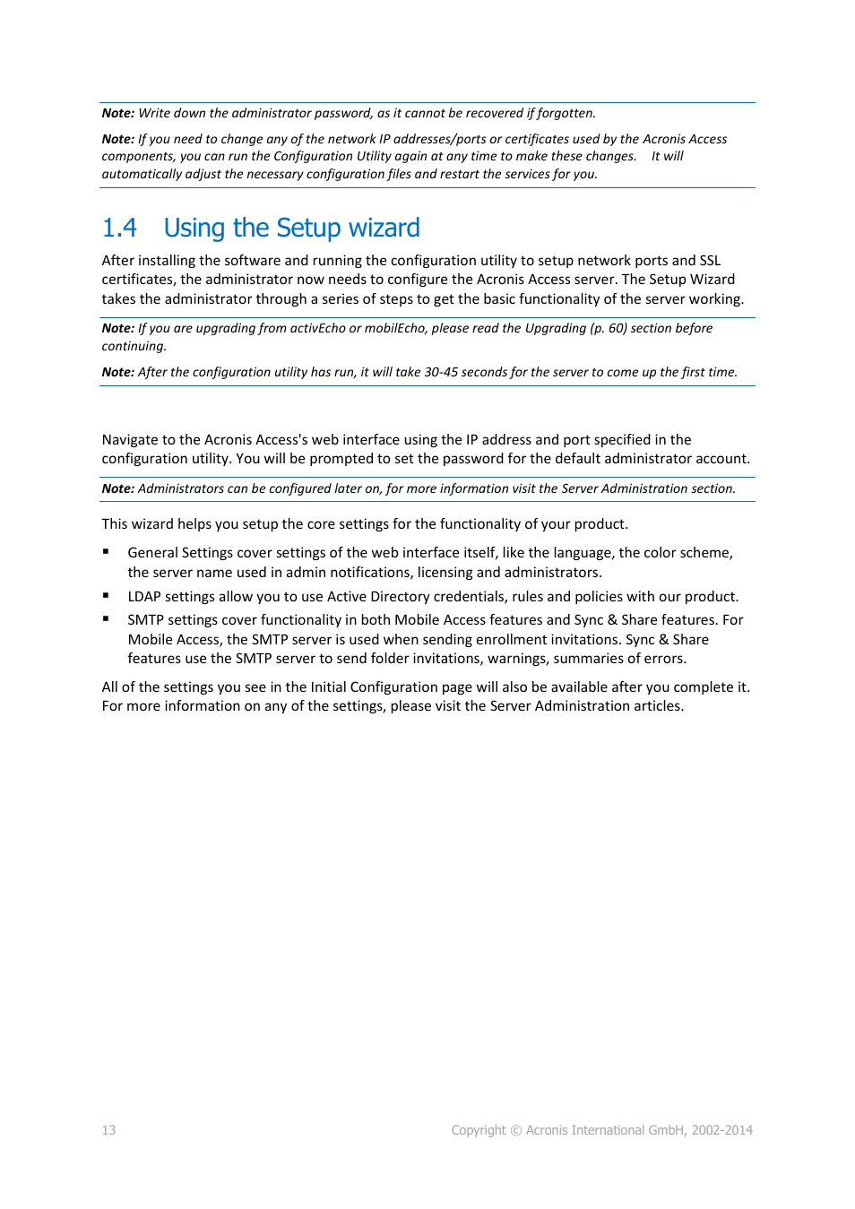 4 using the setup wizard, Using the setup wizard | Acronis Access Advanced - Installation Guide User Manual | Page 13 / 180