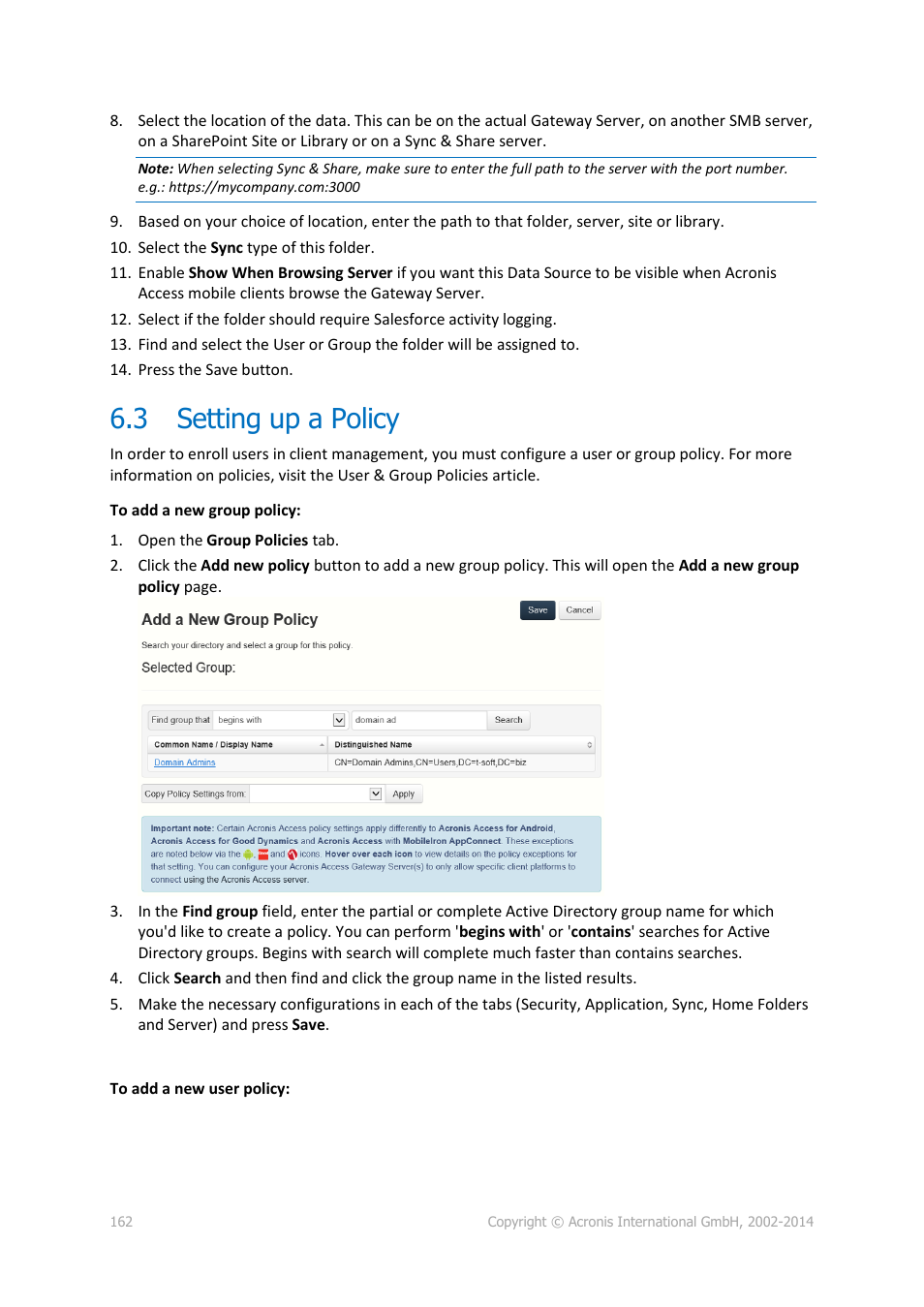 3 setting up a policy, Setting up a policy | Acronis Access Advanced - Installation Guide User Manual | Page 162 / 180