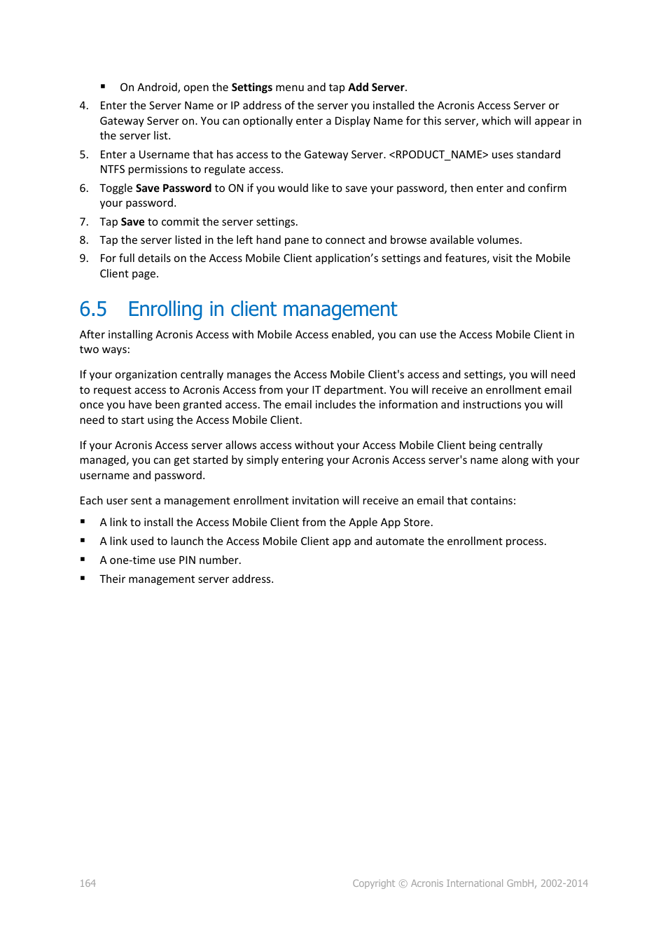 5 enrolling in client management, Enrolling in client management | Acronis Access Advanced - Installation Guide User Manual | Page 164 / 180