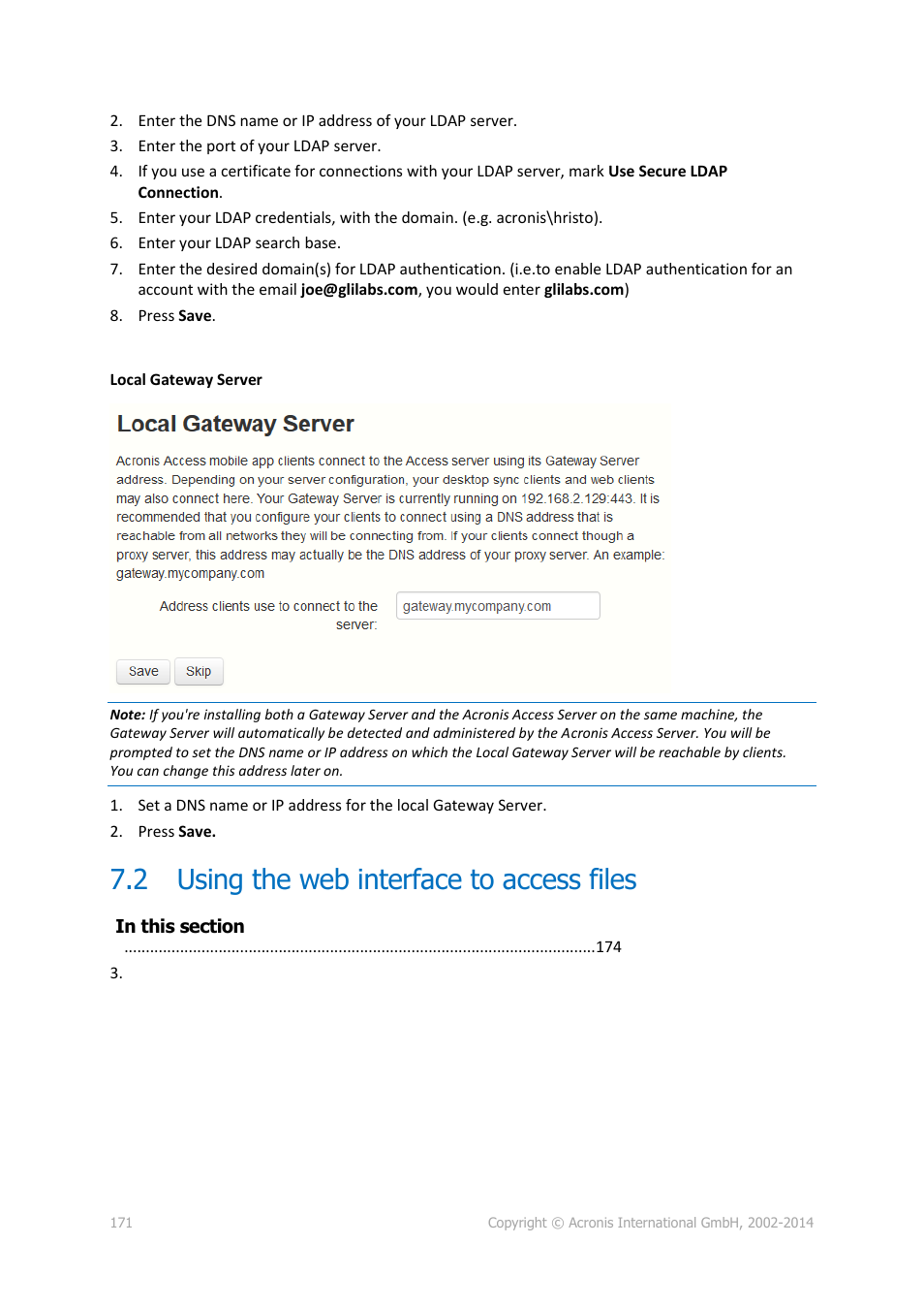 2 using the web interface to access files, Using the web interface to access files | Acronis Access Advanced - Installation Guide User Manual | Page 171 / 180