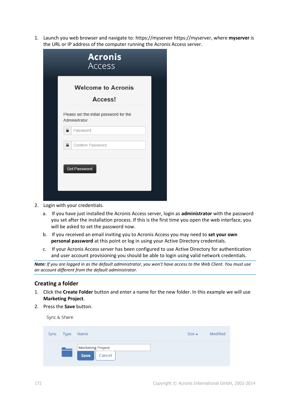 Creating a folder | Acronis Access Advanced - Installation Guide User Manual | Page 172 / 180