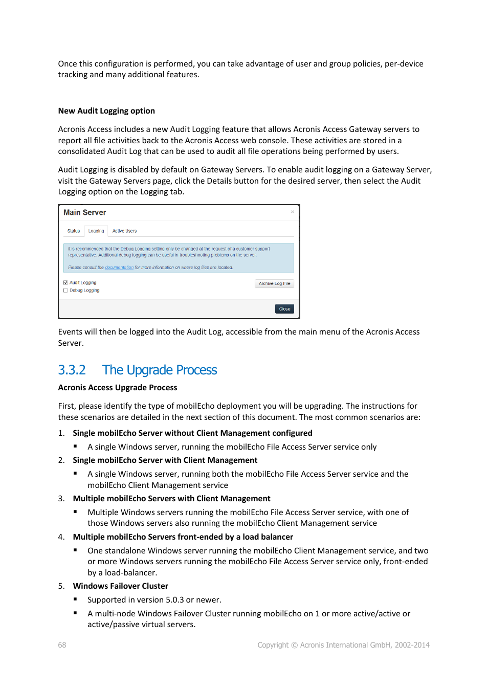 2 the upgrade process, The upgrade process | Acronis Access Advanced - Installation Guide User Manual | Page 68 / 180