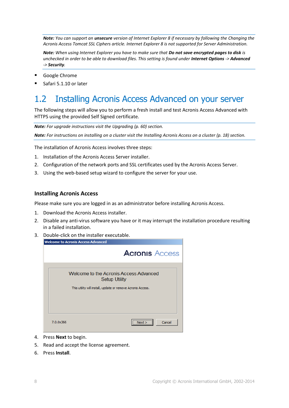 Installing acronis access advanced on your server | Acronis Access Advanced - Installation Guide User Manual | Page 8 / 180