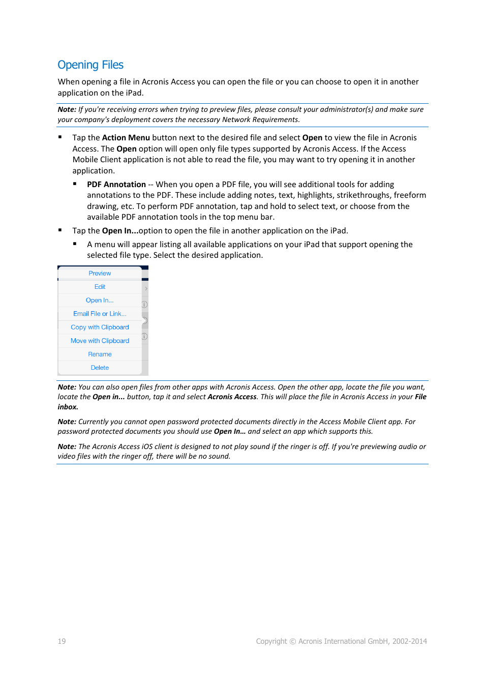Opening files | Acronis Access - User Guide User Manual | Page 19 / 91