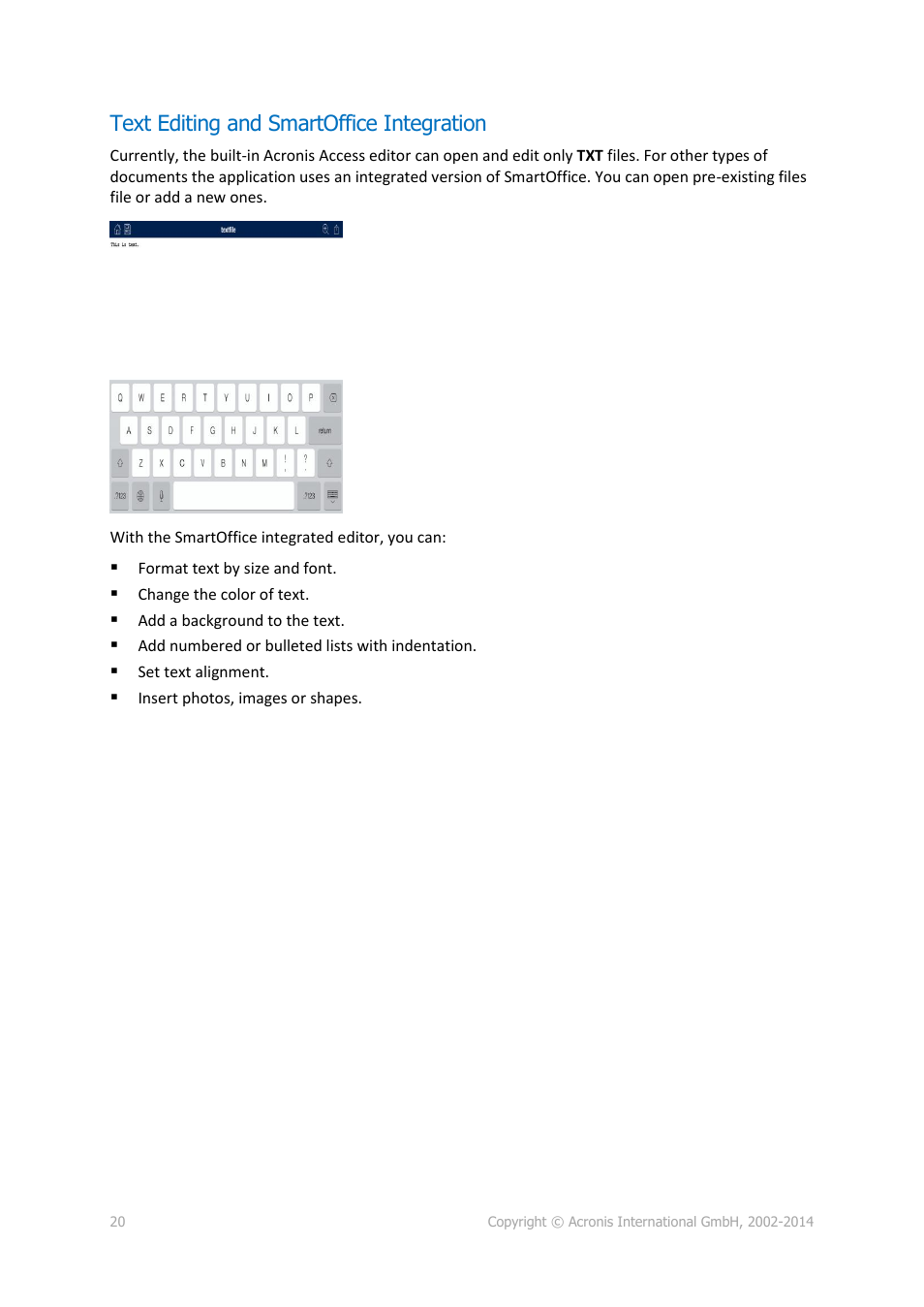Text editing and smartoffice integration | Acronis Access - User Guide User Manual | Page 20 / 91