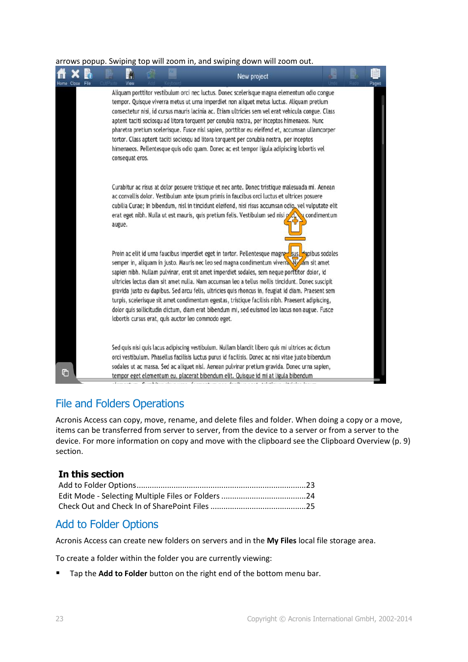 File and folders operations, Add to folder options | Acronis Access - User Guide User Manual | Page 23 / 91