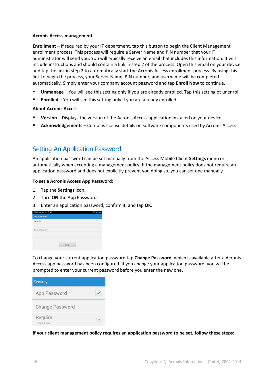 Setting an application password | Acronis Access - User Guide User Manual | Page 46 / 91