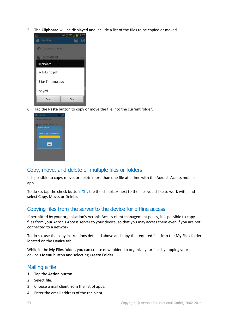 Mailing a file | Acronis Access - User Guide User Manual | Page 53 / 91