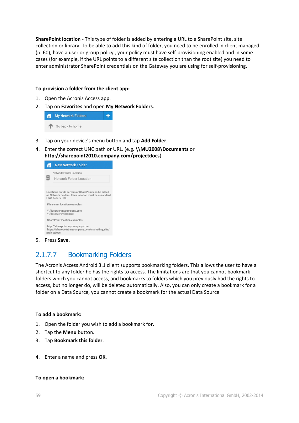 7 bookmarking folders, Bookmarking folders | Acronis Access - User Guide User Manual | Page 59 / 91