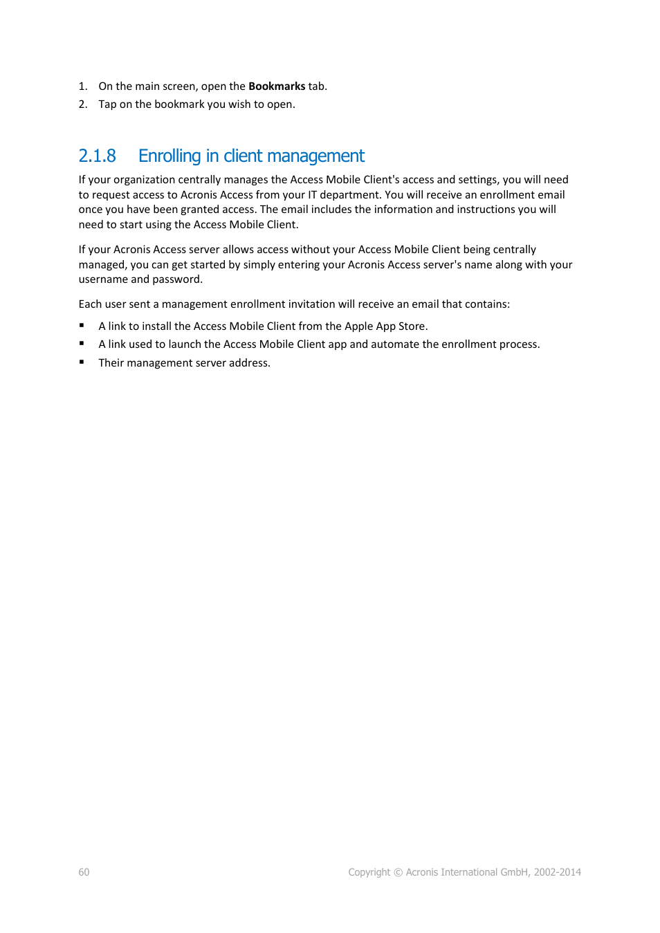 8 enrolling in client management, Enrolling in client management | Acronis Access - User Guide User Manual | Page 60 / 91
