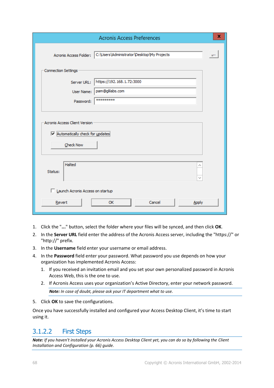 2 first steps, First steps | Acronis Access - User Guide User Manual | Page 68 / 91
