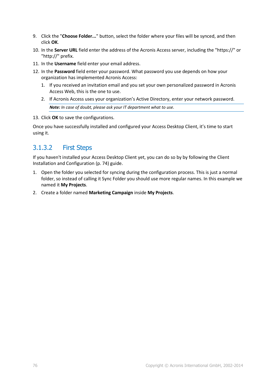 2 first steps | Acronis Access - User Guide User Manual | Page 76 / 91