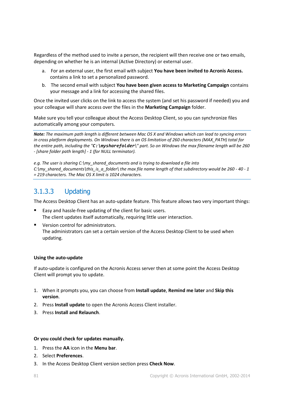 3 updating | Acronis Access - User Guide User Manual | Page 81 / 91
