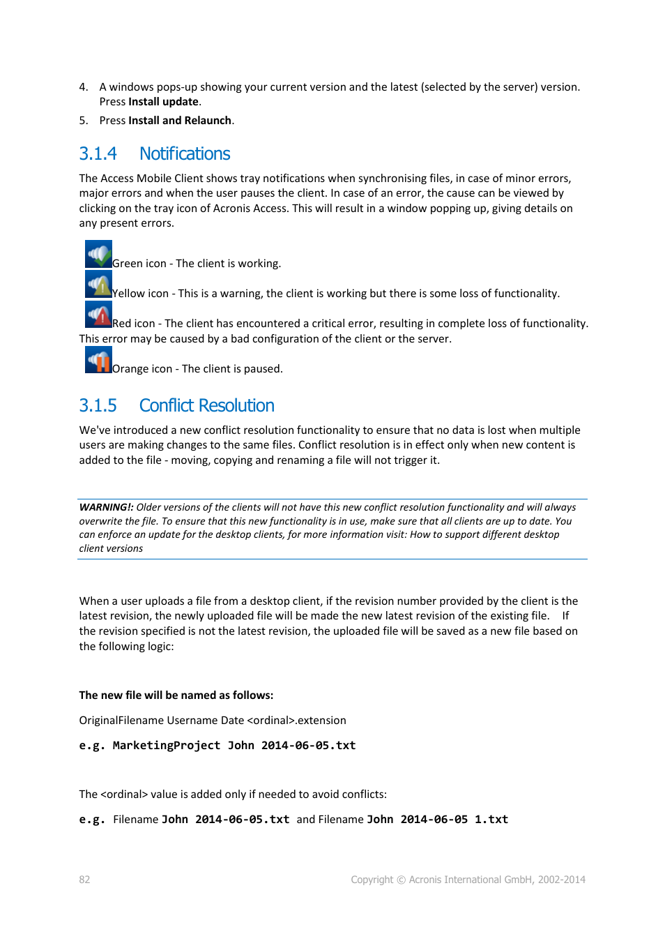 4 notifications, 5 conflict resolution, Notifications | Conflict resolution | Acronis Access - User Guide User Manual | Page 82 / 91