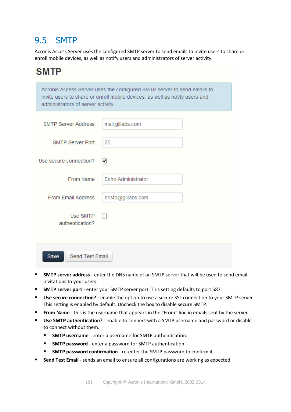 5 smtp, Smtp | Acronis Access - Installation Guide User Manual | Page 101 / 177