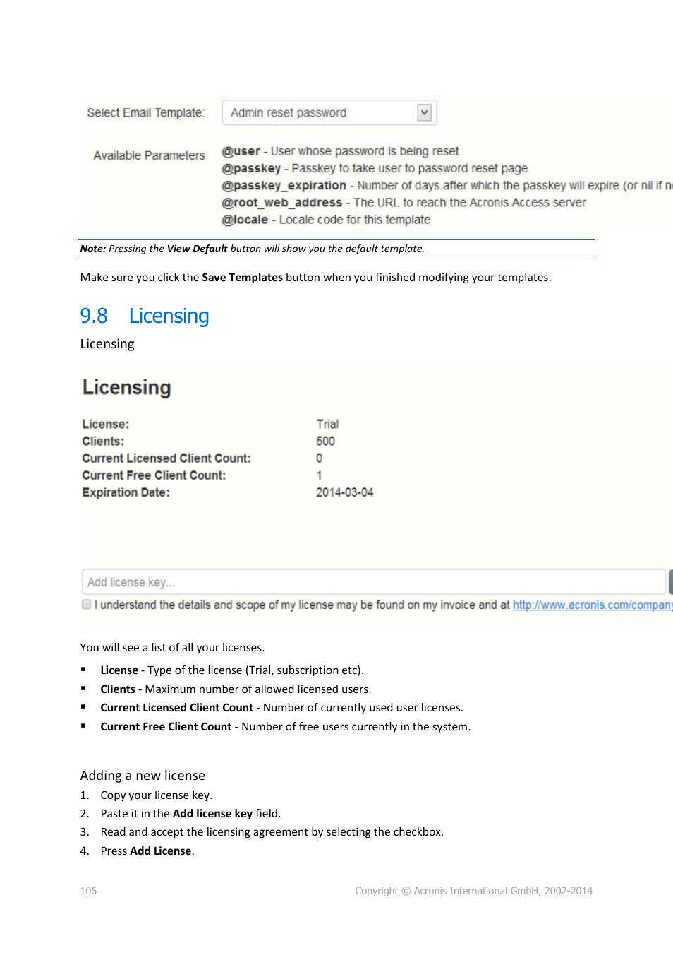 8 licensing, Licensing | Acronis Access - Installation Guide User Manual | Page 106 / 177