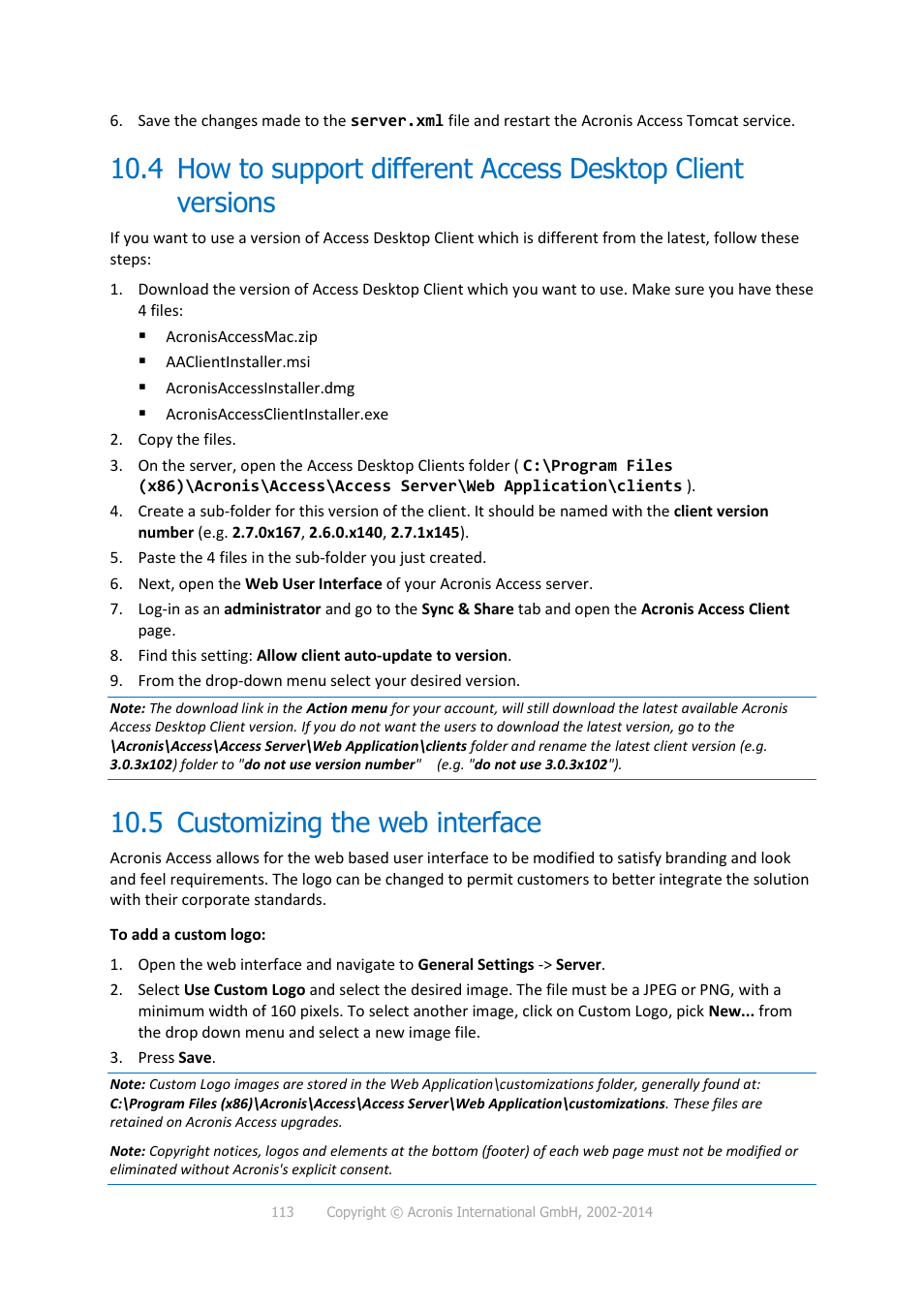 5 customizing the web interface, Customizing the web interface | Acronis Access - Installation Guide User Manual | Page 113 / 177