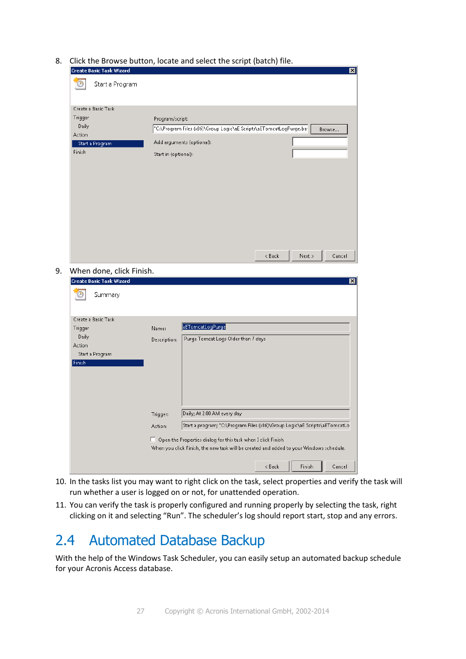 4 automated database backup, Automated database backup | Acronis Access - Installation Guide User Manual | Page 27 / 177