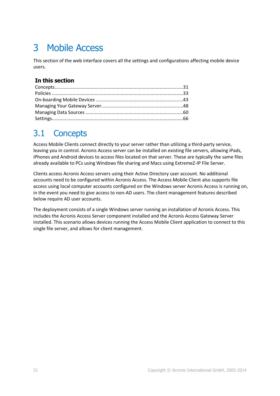 3 mobile access, 1 concepts, Mobile access | Concepts | Acronis Access - Installation Guide User Manual | Page 31 / 177