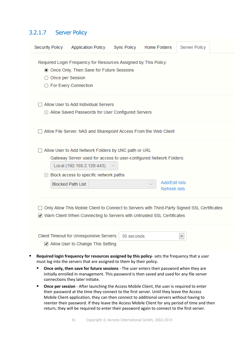 7 server policy | Acronis Access - Installation Guide User Manual | Page 41 / 177