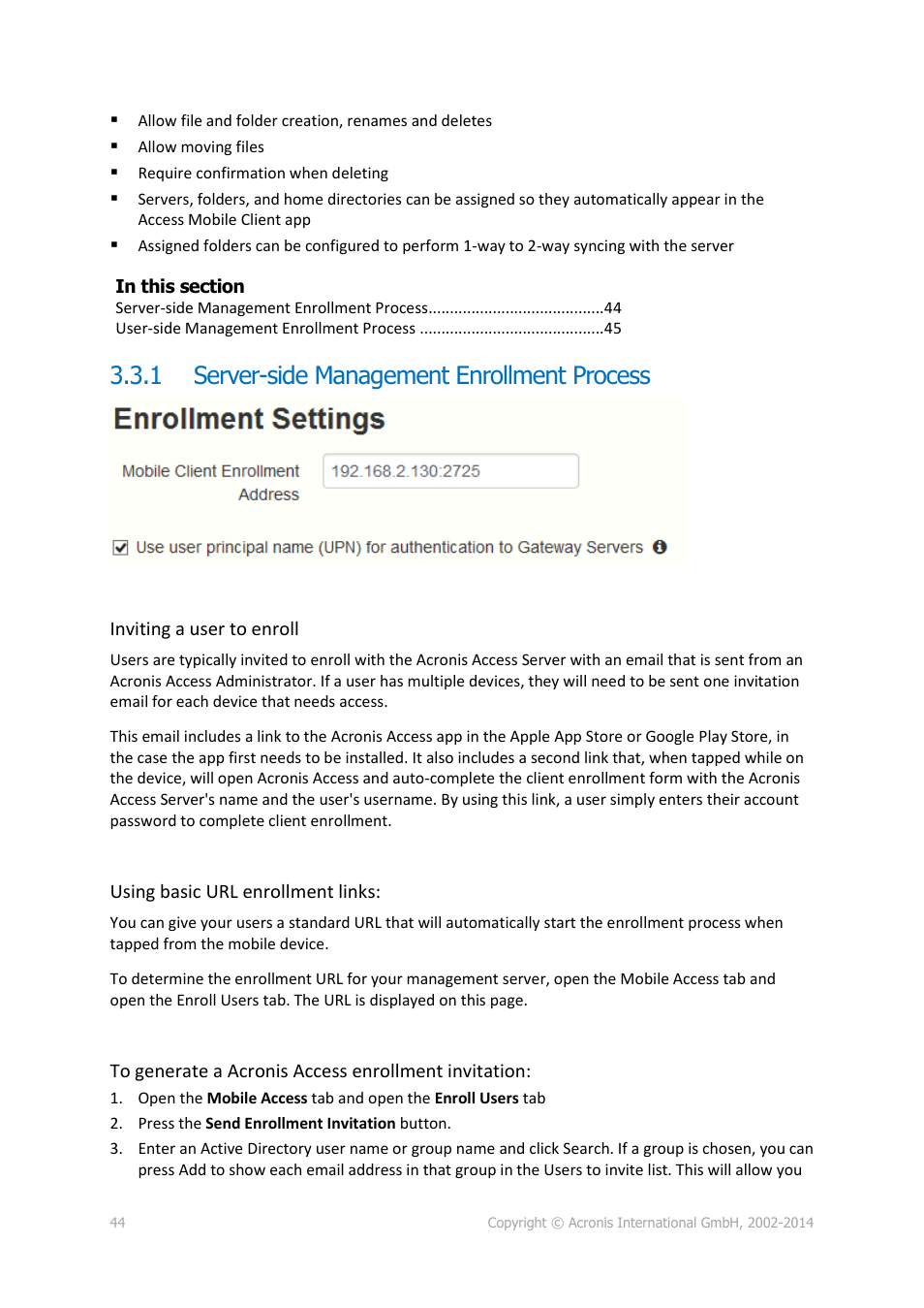 1 server-side management enrollment process, Server-side management enrollment process | Acronis Access - Installation Guide User Manual | Page 44 / 177