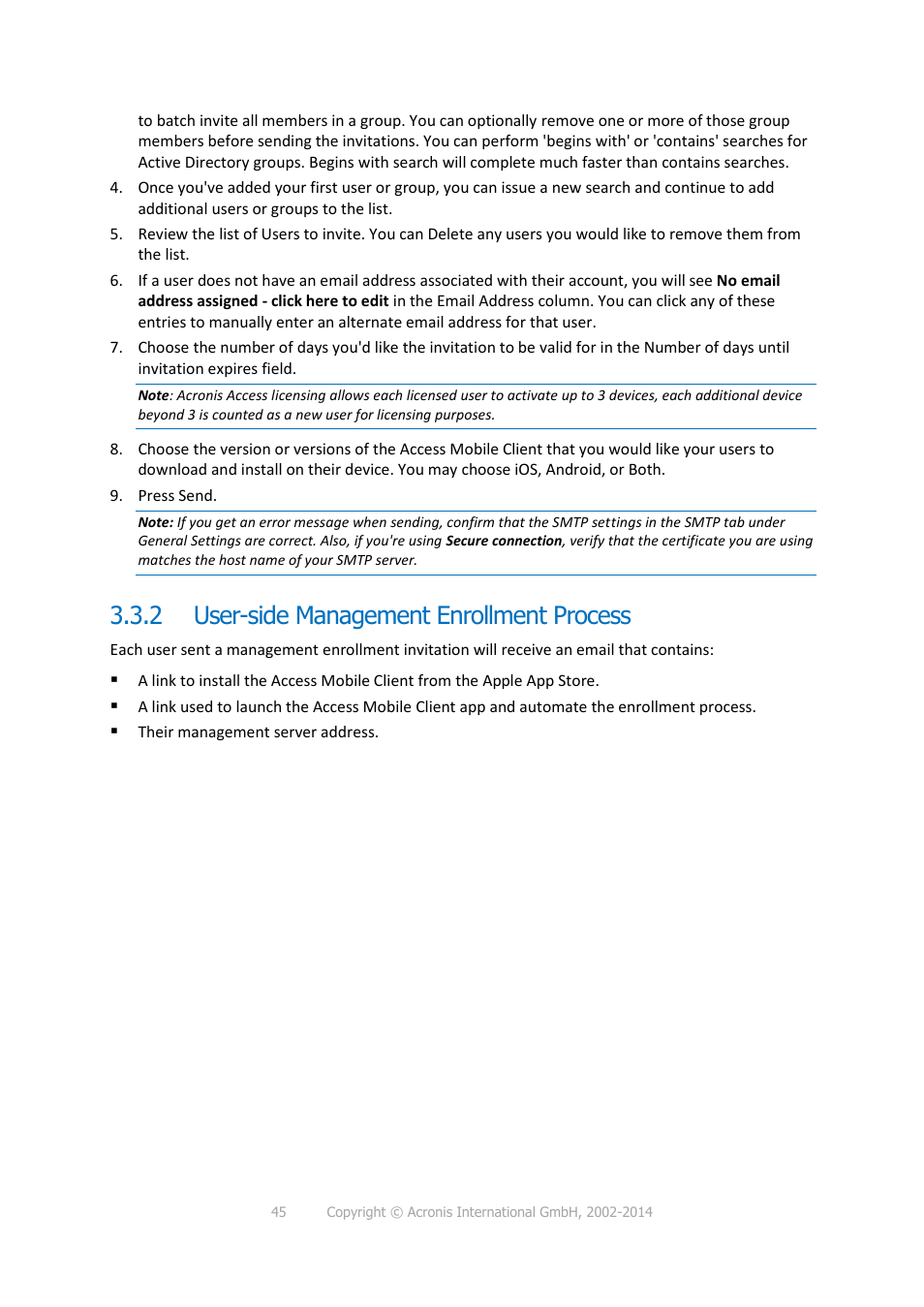 2 user-side management enrollment process, User-side management enrollment process | Acronis Access - Installation Guide User Manual | Page 45 / 177