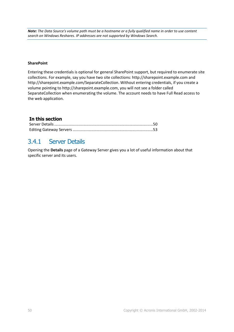 1 server details, Server details | Acronis Access - Installation Guide User Manual | Page 50 / 177