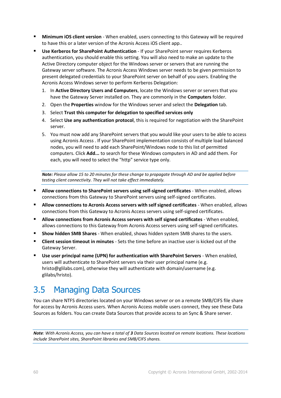 5 managing data sources, Managing data sources | Acronis Access - Installation Guide User Manual | Page 60 / 177