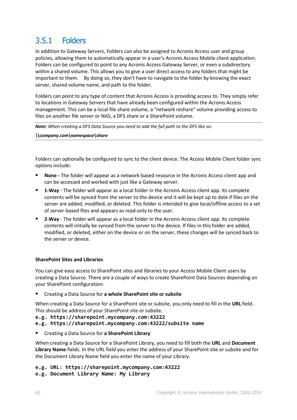 1 folders, Folders | Acronis Access - Installation Guide User Manual | Page 62 / 177