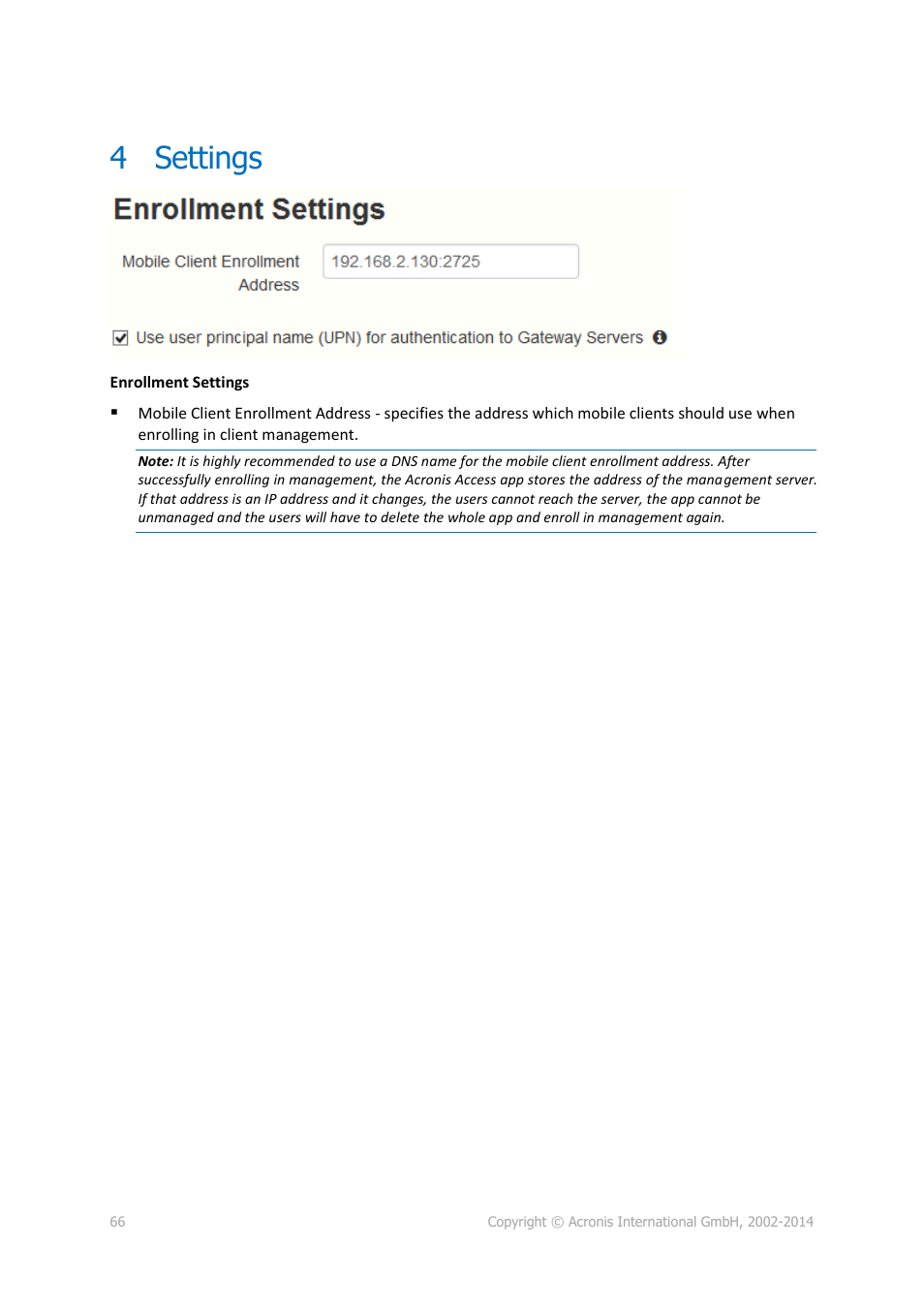 4 settings, Settings | Acronis Access - Installation Guide User Manual | Page 66 / 177