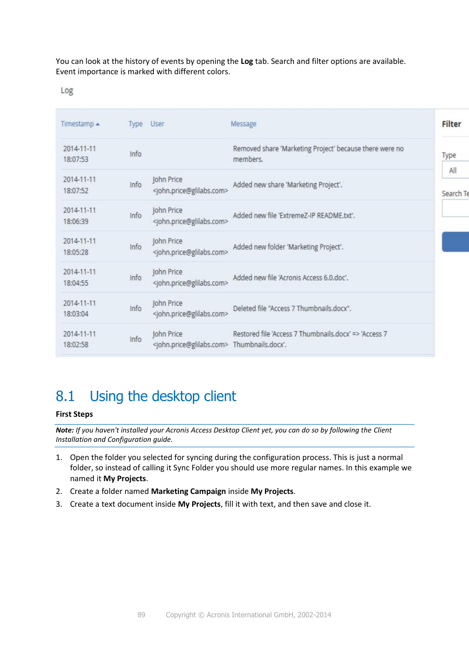 1 using the desktop client, Using the desktop client | Acronis Access - Installation Guide User Manual | Page 89 / 177